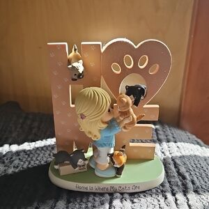 Precious Moments Pink and Blue "Home Is Where My Cats Are" Figurine